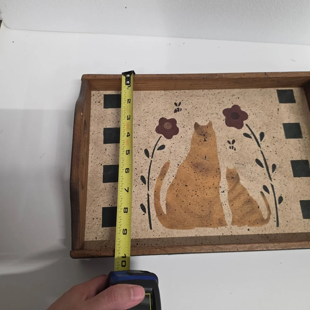 Vintage Primitive Folk Art Wooden Cat Serving Tray Farmhouse Decor Hand Painted